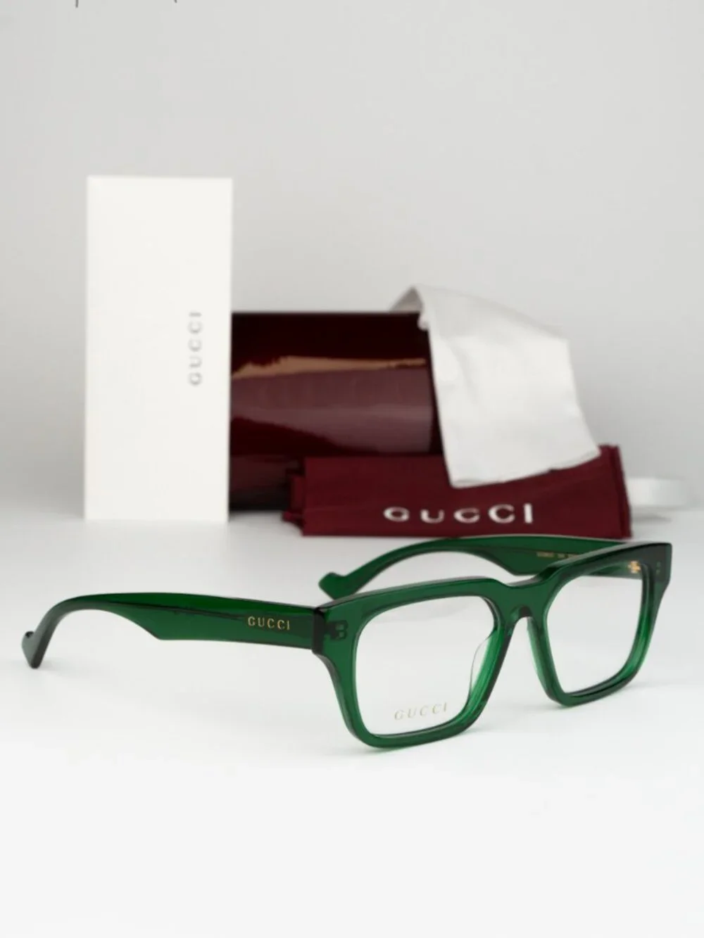 Gucci Men Eyeglasses Transparent Green Demo Square GG0963O 004 NEW AUTHENTIC